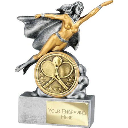 Hero Female Tennis Award Antique Silver 140mm