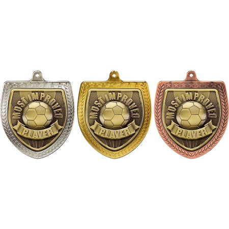 Cobra Football Most Improved Shield Medal Gold 75mm