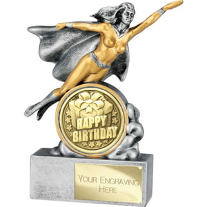 Hero Female Happy Birthday Award Antique Silver 140mm